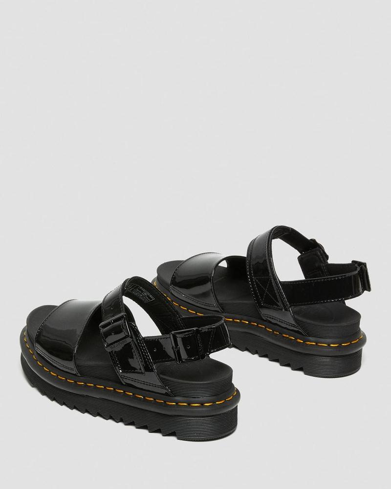 Dr Martens Voss Lak Leren Gladiator Sandalen Dames Zwart | NL 481MQZ